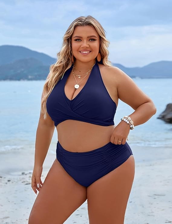 Women's Tummy Control High Waisted Cute Halter Two-Piece Bikini Sets