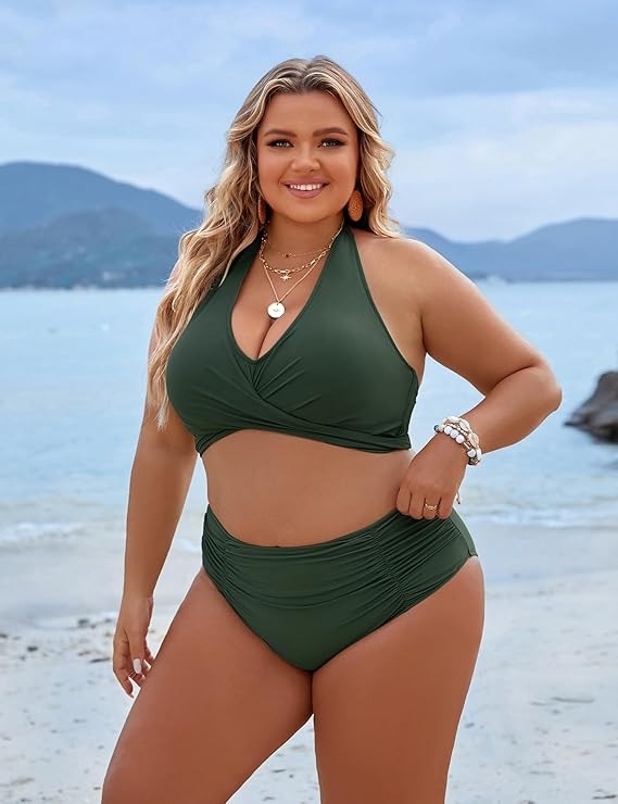 Women's Tummy Control High Waisted Cute Halter Two-Piece Bikini Sets