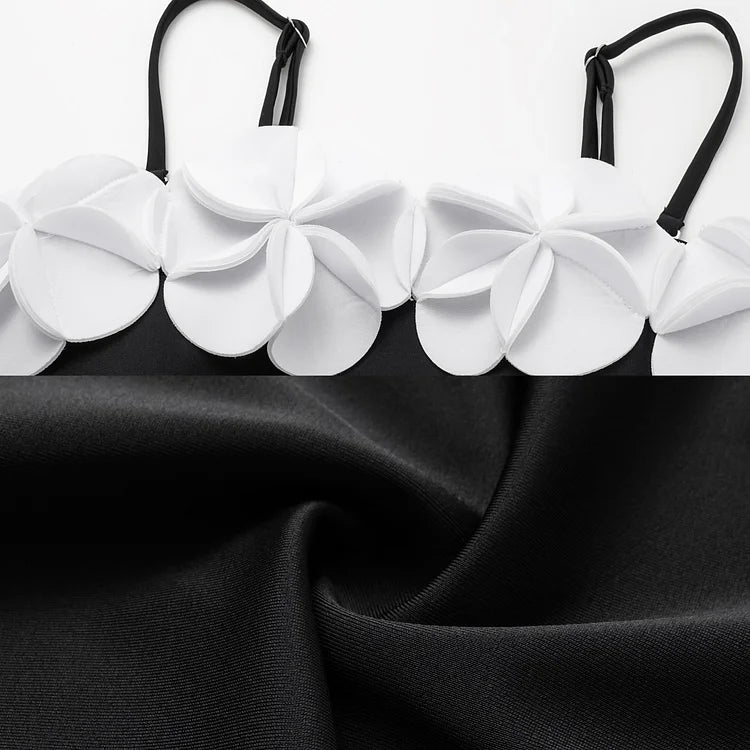 Elegant black and white contrast one-piece swimwear