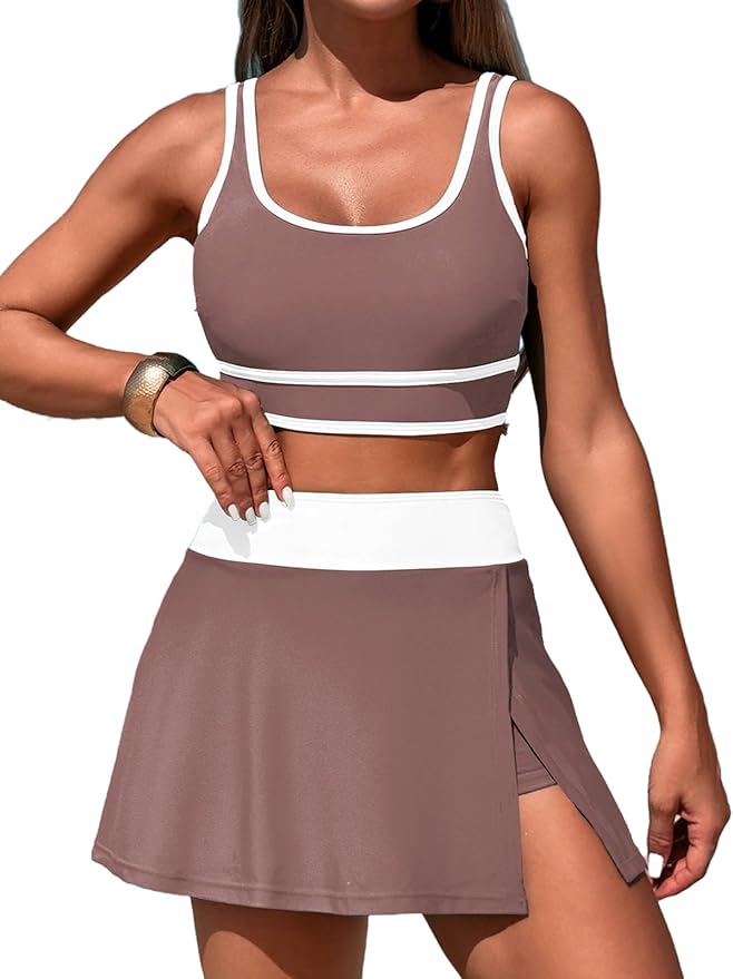 Women's High Waisted Bikini Sets Tummy Control Swim Skirt Two Piece Swim Suit Bathing Suit