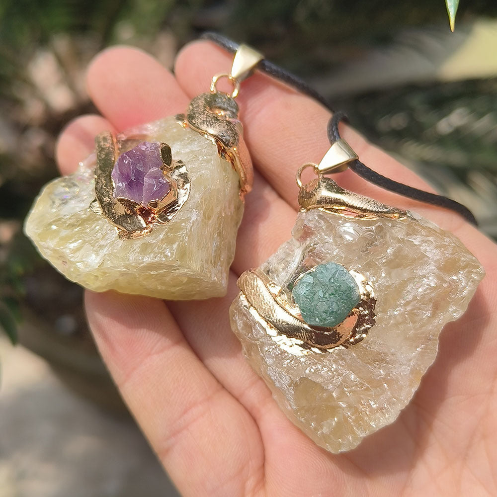 Natural crystal gilded rough stone necklace