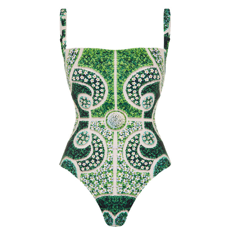 Green printed One Piece Swimsuit bathsuit