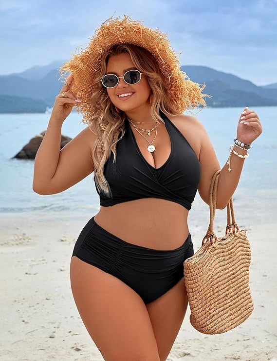 Women's Tummy Control High Waisted Cute Halter Two-Piece Bikini Sets