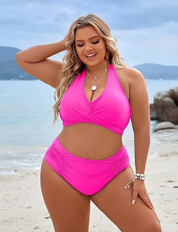 Women's Tummy Control High Waisted Cute Halter Two-Piece Bikini Sets