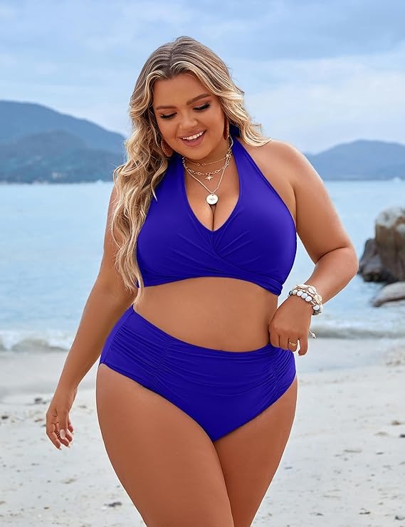 Women's Tummy Control High Waisted Cute Halter Two-Piece Bikini Sets