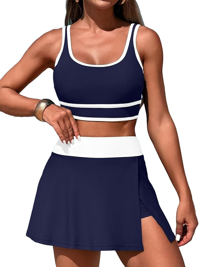Women's High Waisted Bikini Sets Tummy Control Swim Skirt Two Piece Swim Suit Bathing Suit