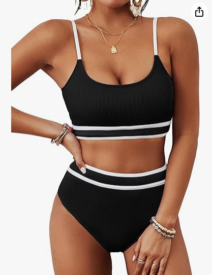 Women's Ribbed High Waisted Bikini High Cut Two Piece Swimsuit