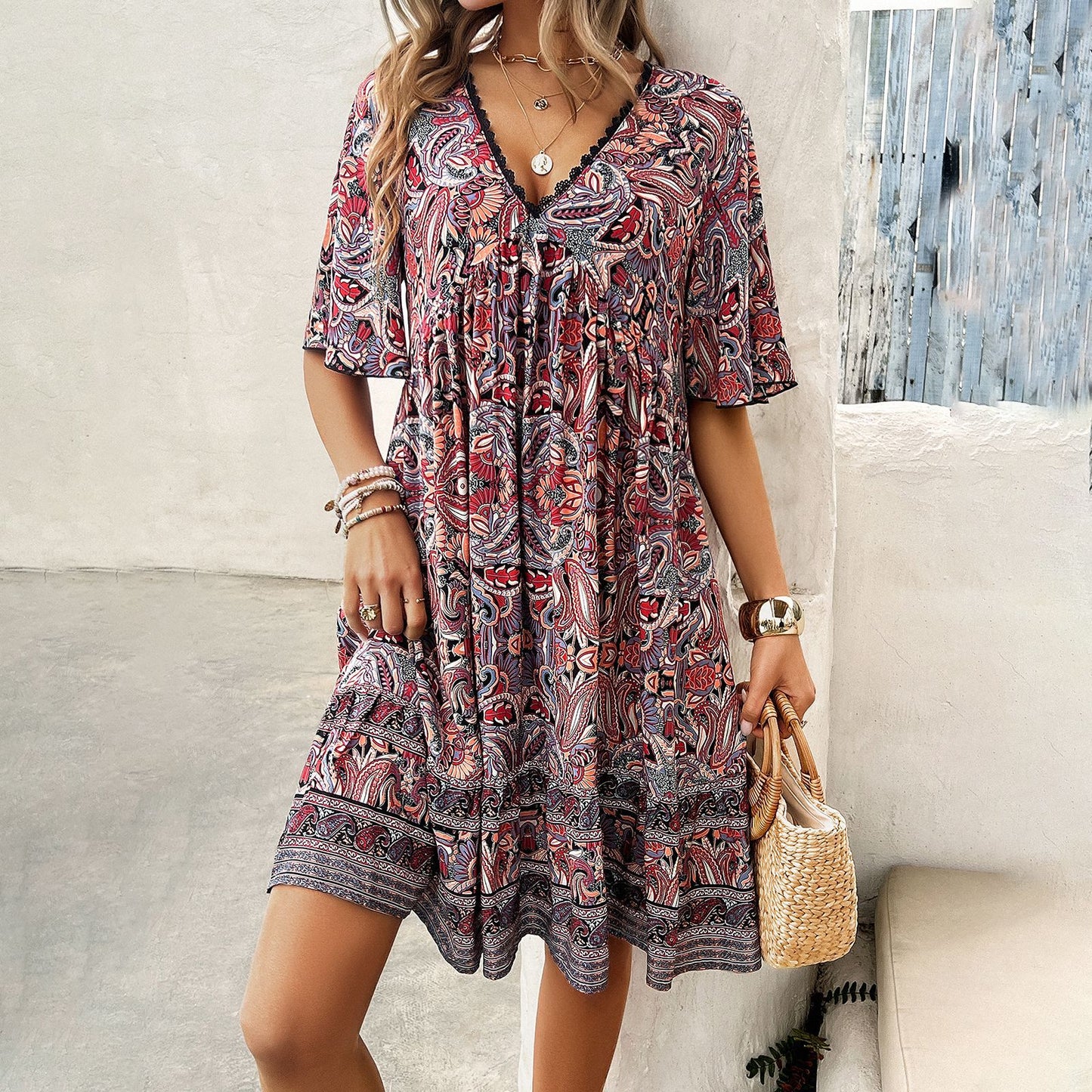Floral V-Neck Vacation Dress Cover Ups