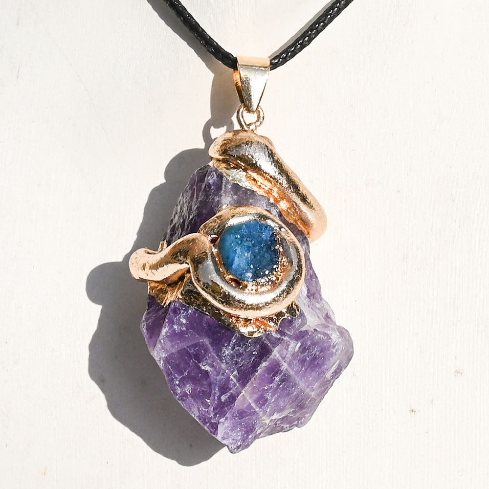 Natural crystal gilded rough stone necklace