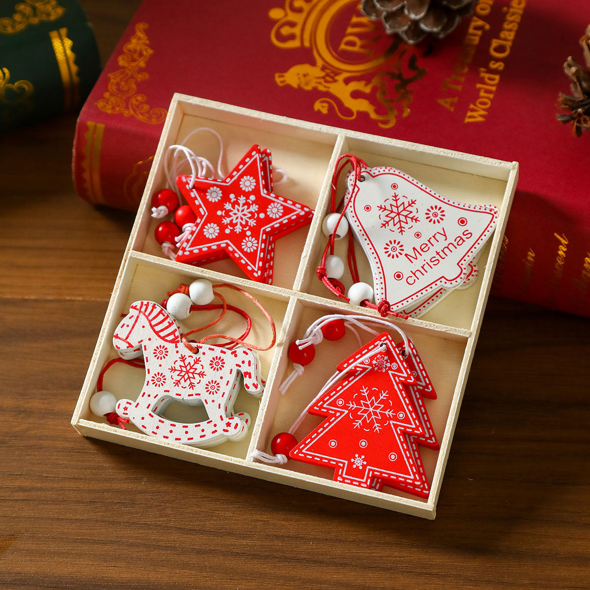 12 Pieces Christmas Wooden Hanging Ornaments