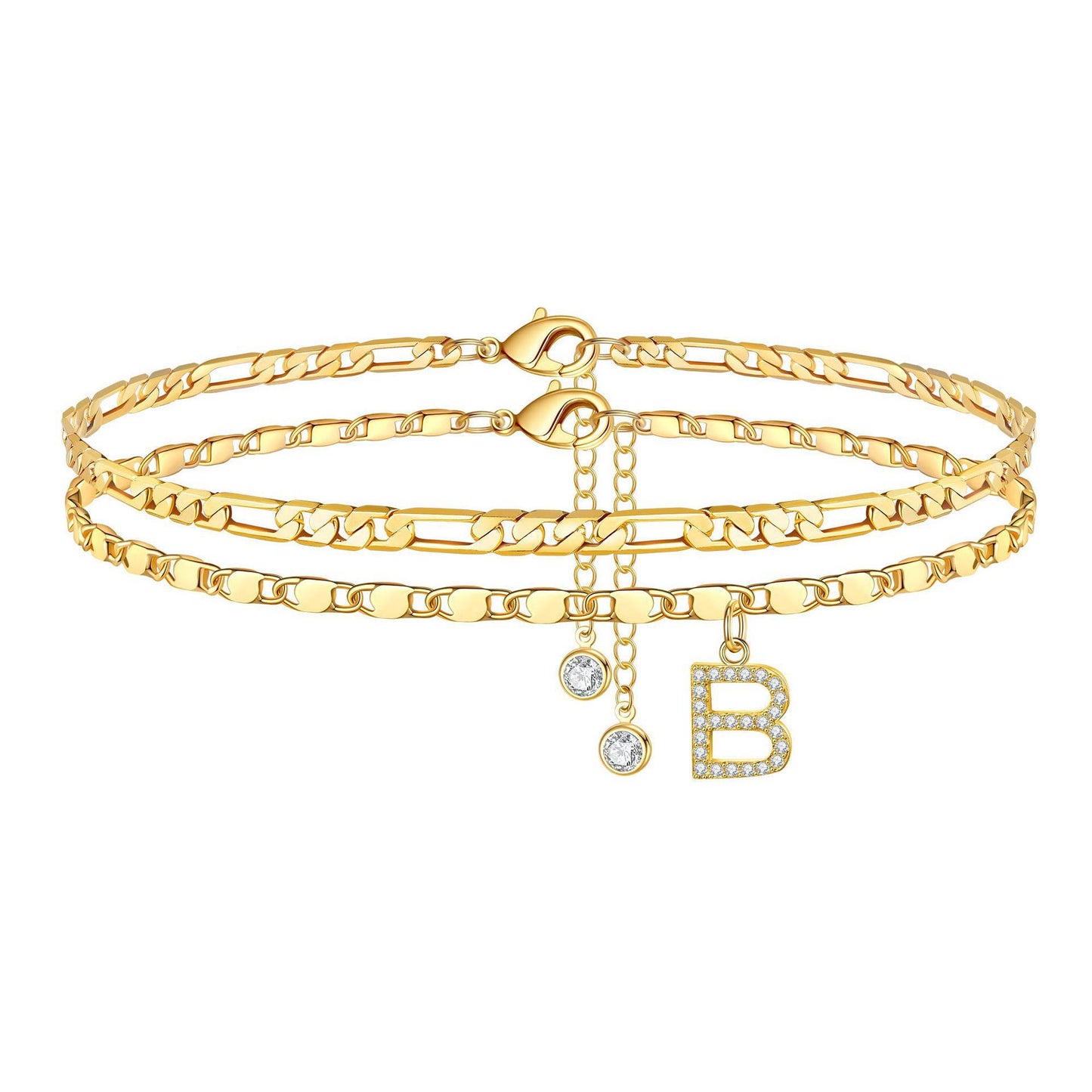 Zircon 26 letters copper plated 14k gold stacking anklet