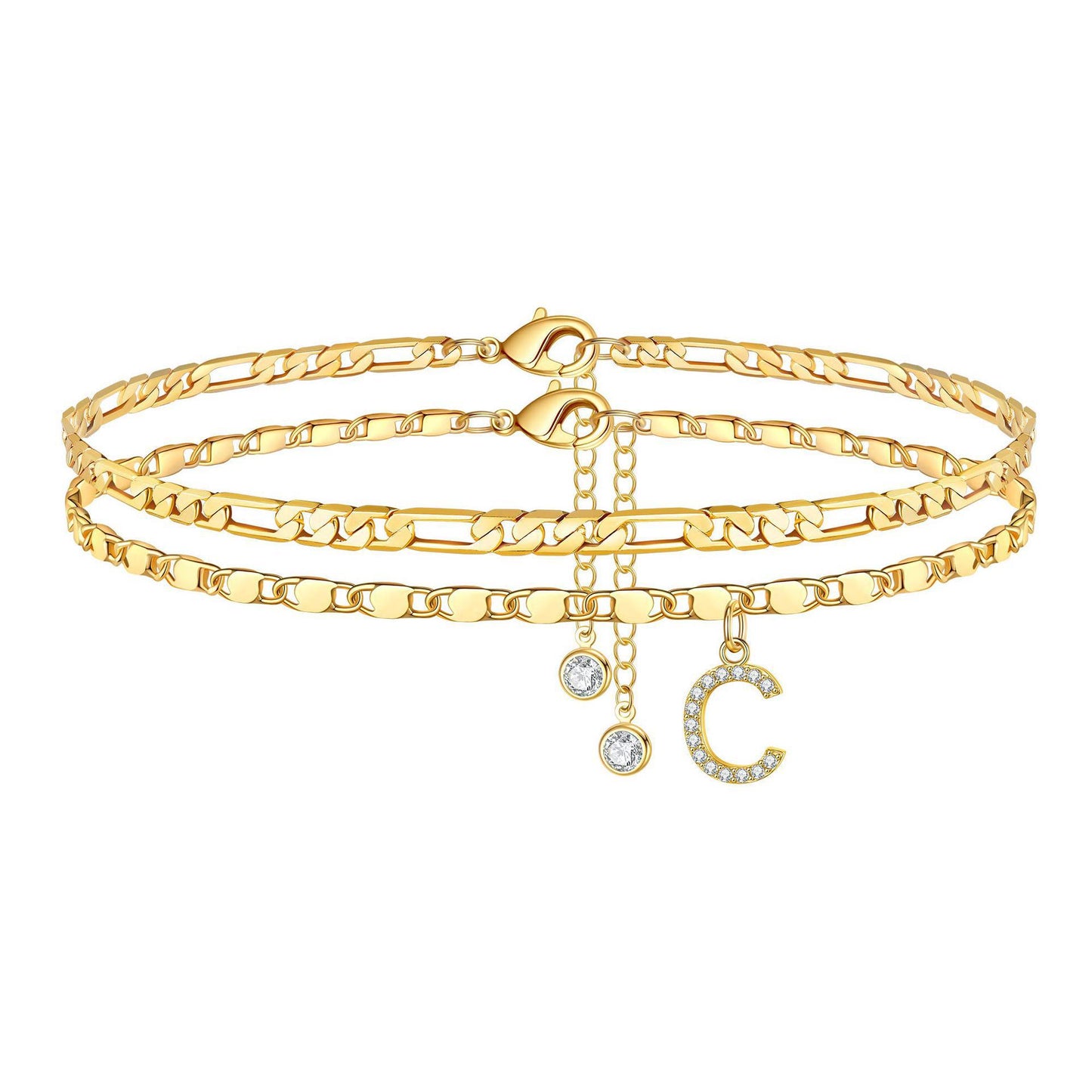 Zircon 26 letters copper plated 14k gold stacking anklet