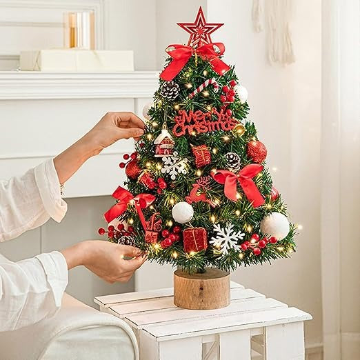 (Free Shipping) Christmas Table Decor Small Christmas Tree with Lights