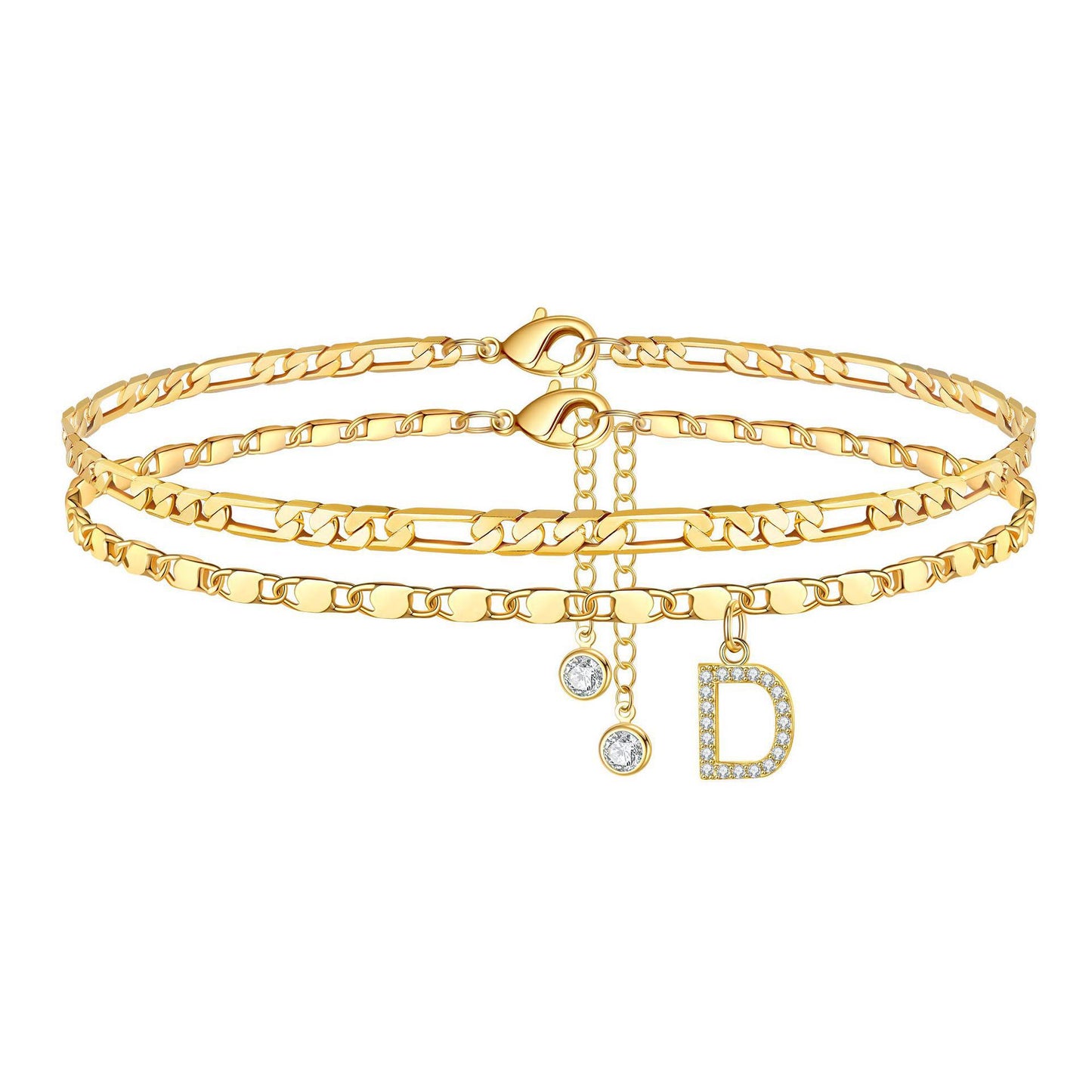 Zircon 26 letters copper plated 14k gold stacking anklet