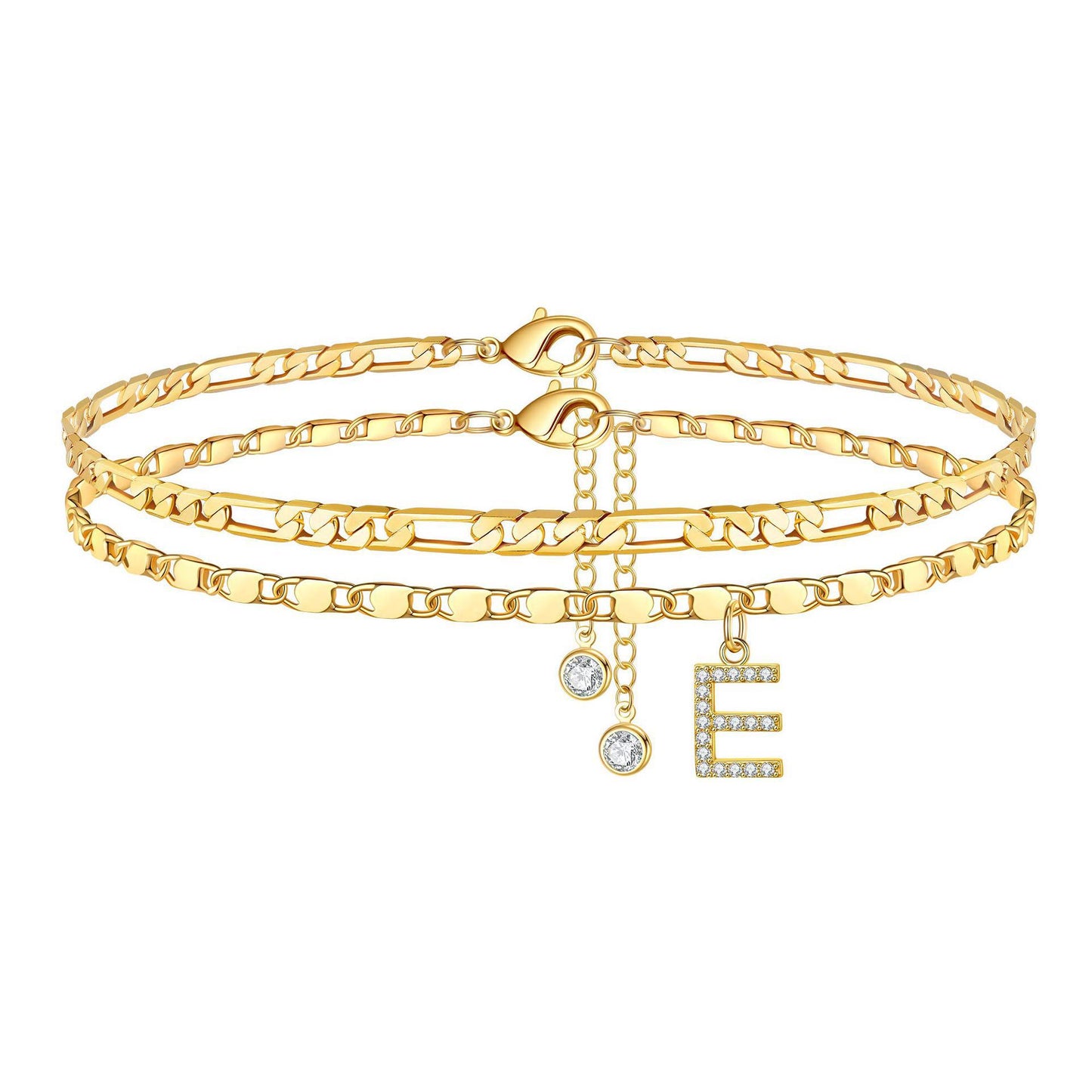 Zircon 26 letters copper plated 14k gold stacking anklet