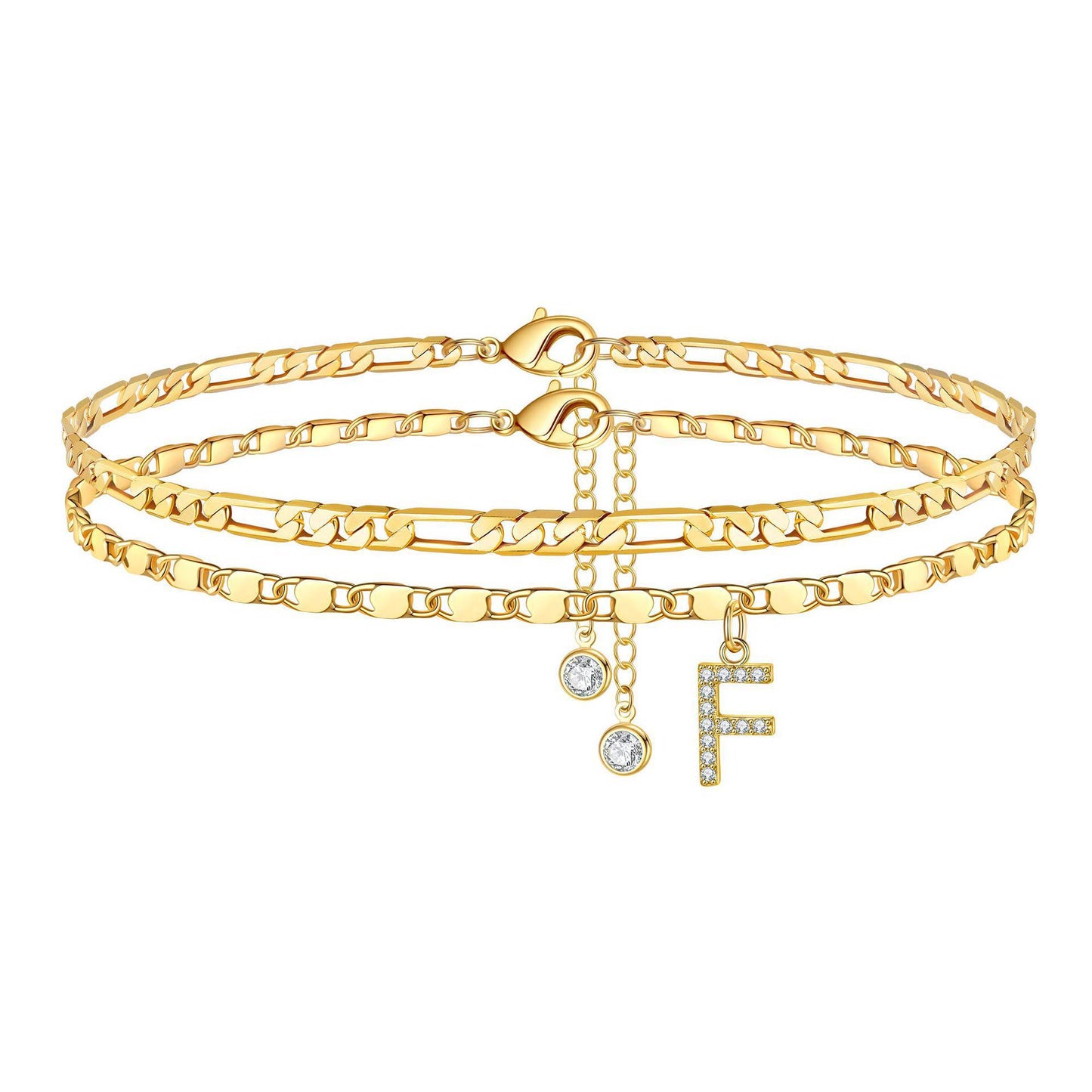 Zircon 26 letters copper plated 14k gold stacking anklet