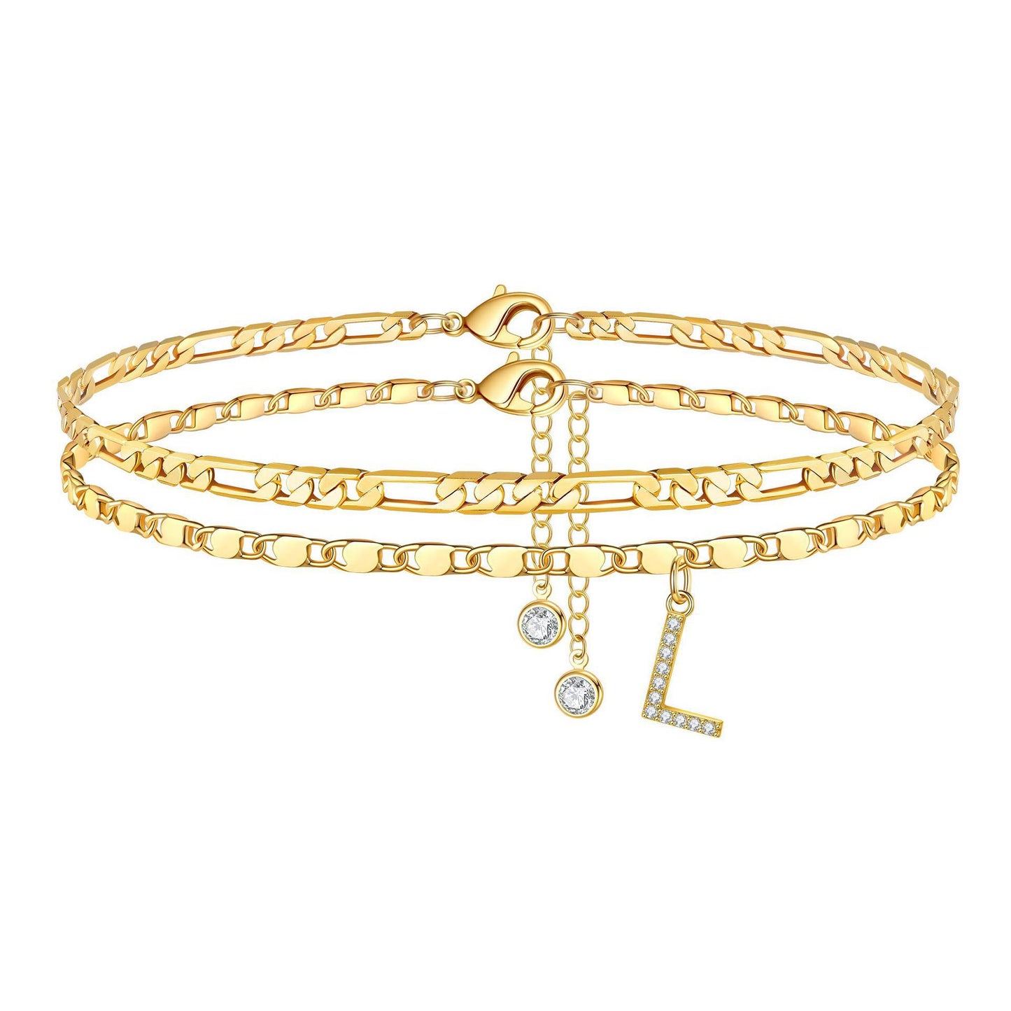 Zircon 26 letters copper plated 14k gold stacking anklet