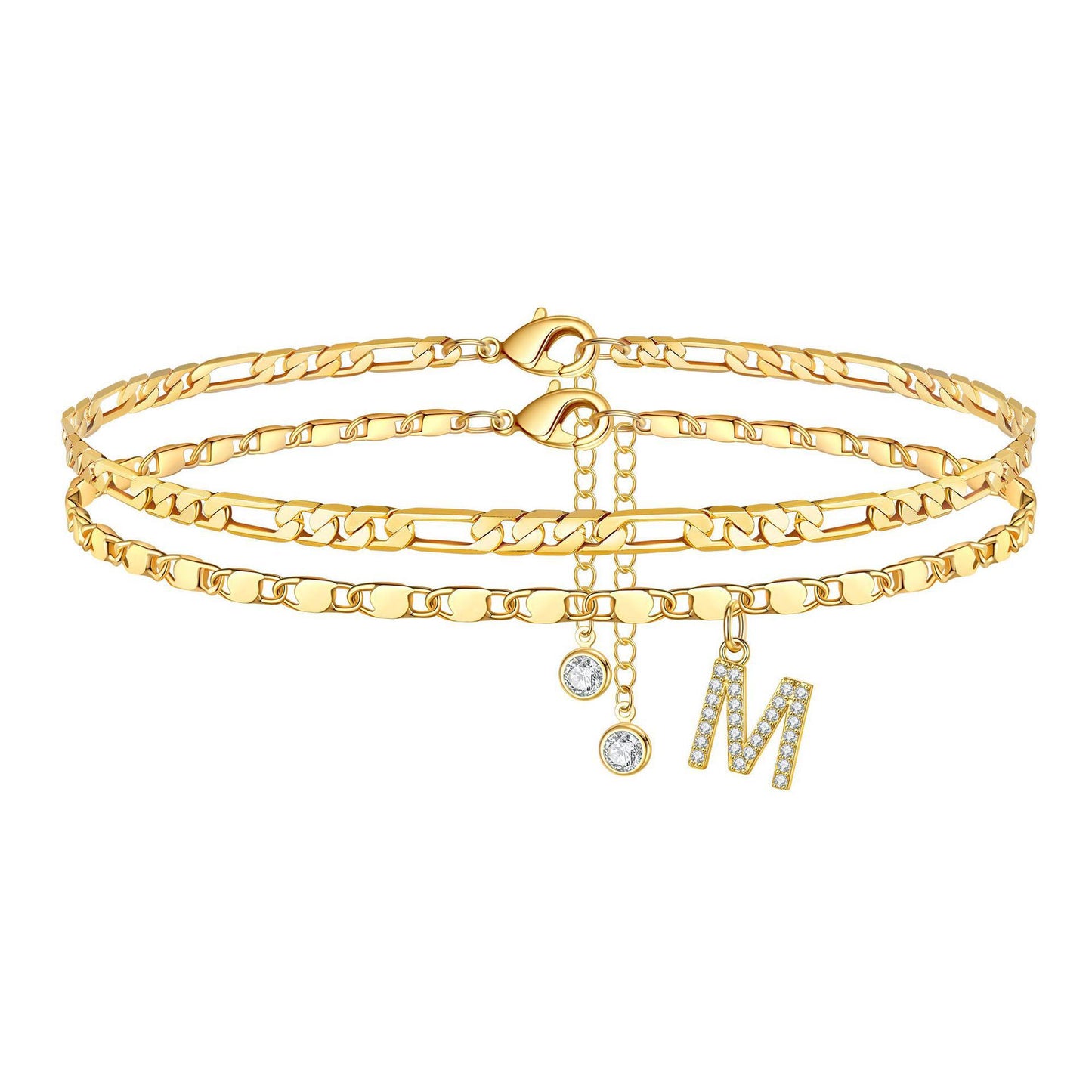 Zircon 26 letters copper plated 14k gold stacking anklet