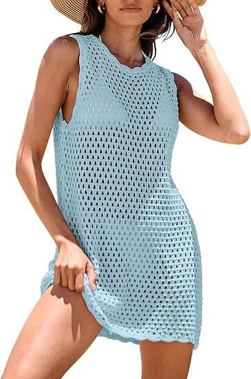 Hollow Open-Back Knit Swimsuit Cover-up