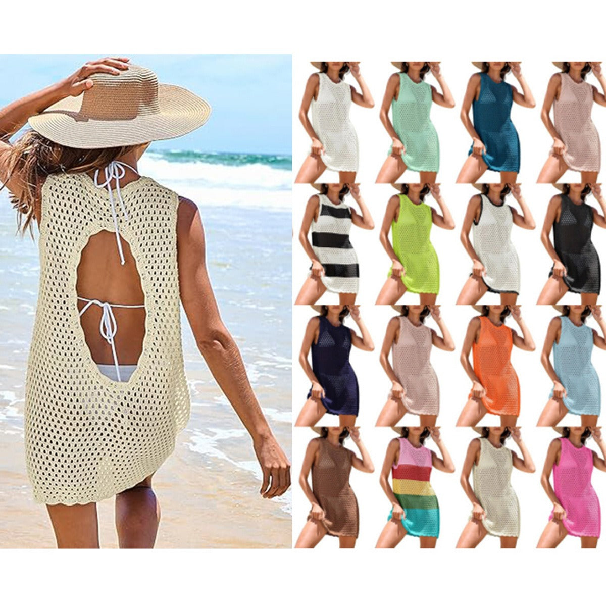 Hollow Open-Back Knit Swimsuit Cover-up