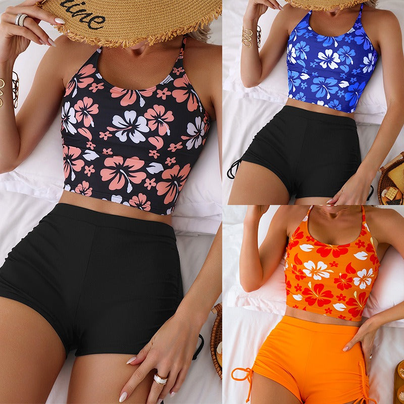 Tube Top Print Push Up Bikini Set High Waist Halter Swimsuit