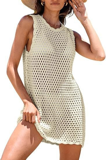Hollow Open-Back Knit Swimsuit Cover-up