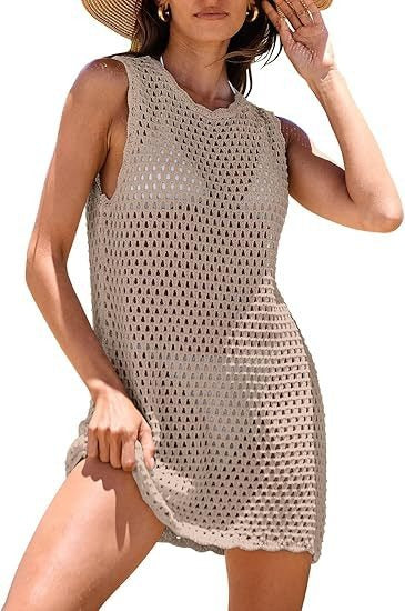 Hollow Open-Back Knit Swimsuit Cover-up