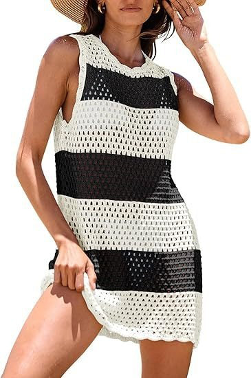 Hollow Open-Back Knit Swimsuit Cover-up