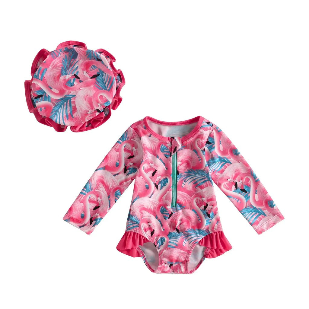 Baby Girls Long Sleeve Zipper Swimsuit