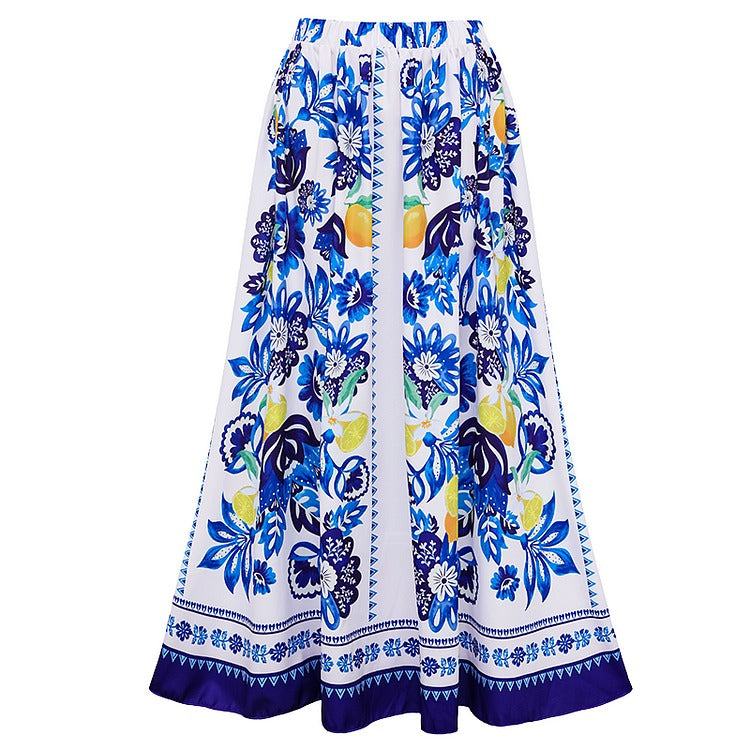 Lemon and Creative Pattern Print One Piece Swimsuit and Skirt