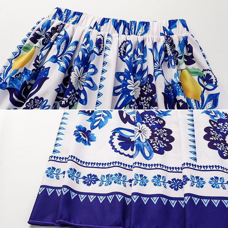 Lemon and Creative Pattern Print One Piece Swimsuit and Skirt