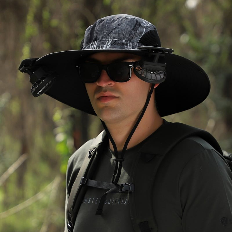 Wide Brim Solar Fan Outdoor Fishing Hat-Solar & USB Charging