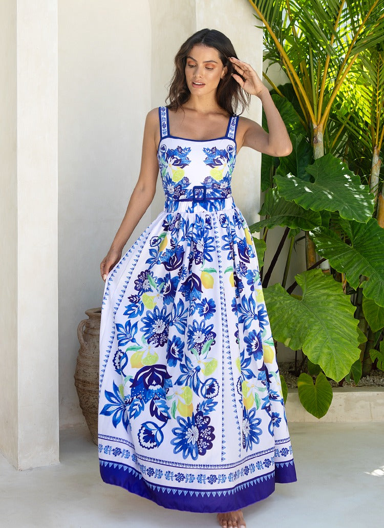 Lemon and Creative Pattern Print One Piece Swimsuit and Skirt