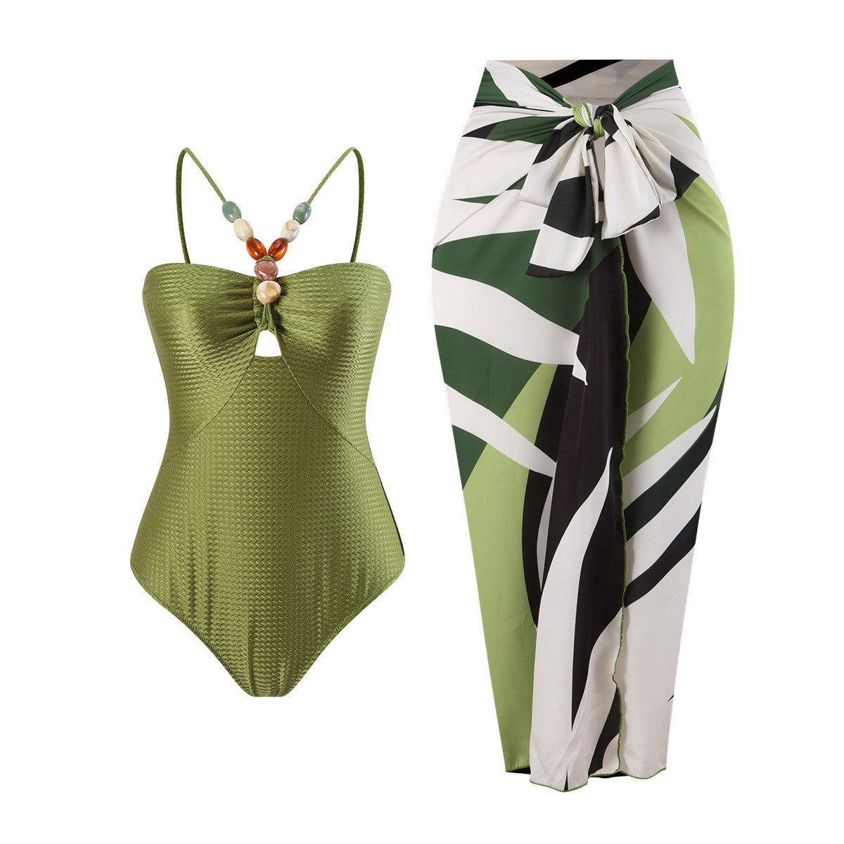 Hollow Gem Strap Swimsuit Dress