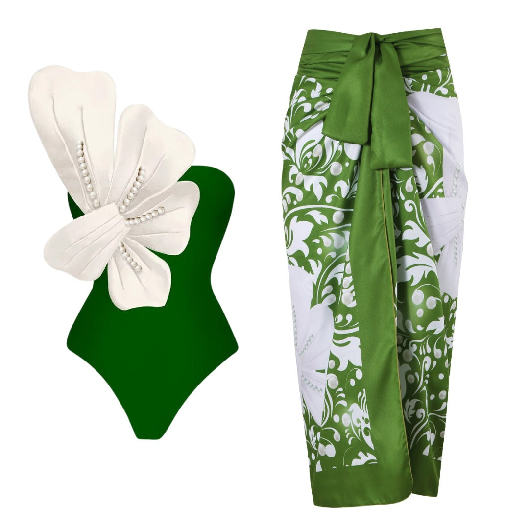 One-shoulder swimsuit set designed by independent designers