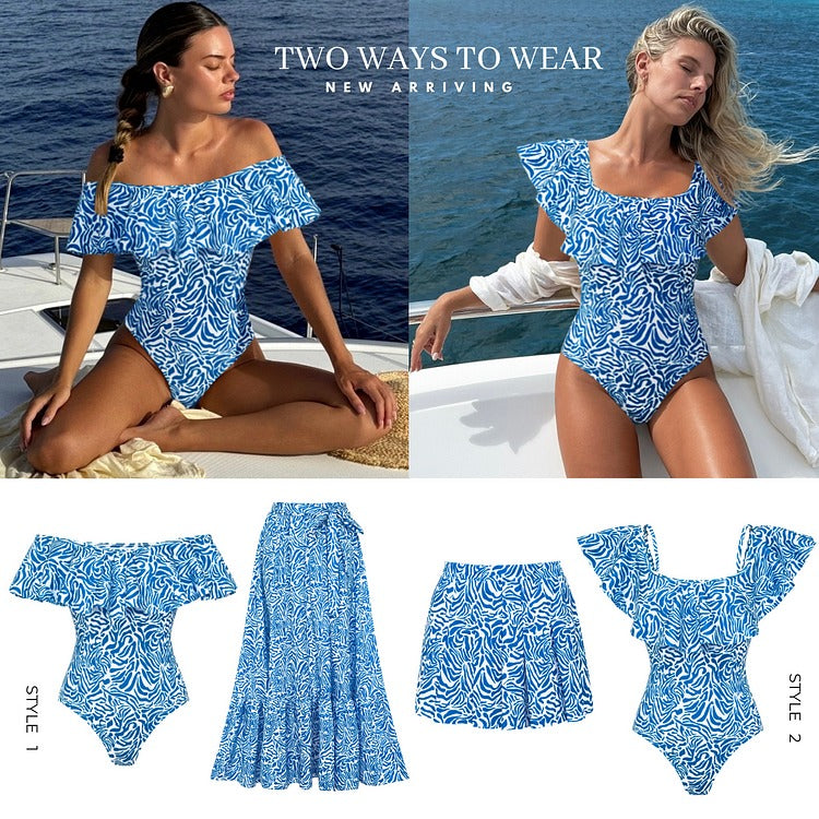 Ruffle Printed One Piece Swimsuit