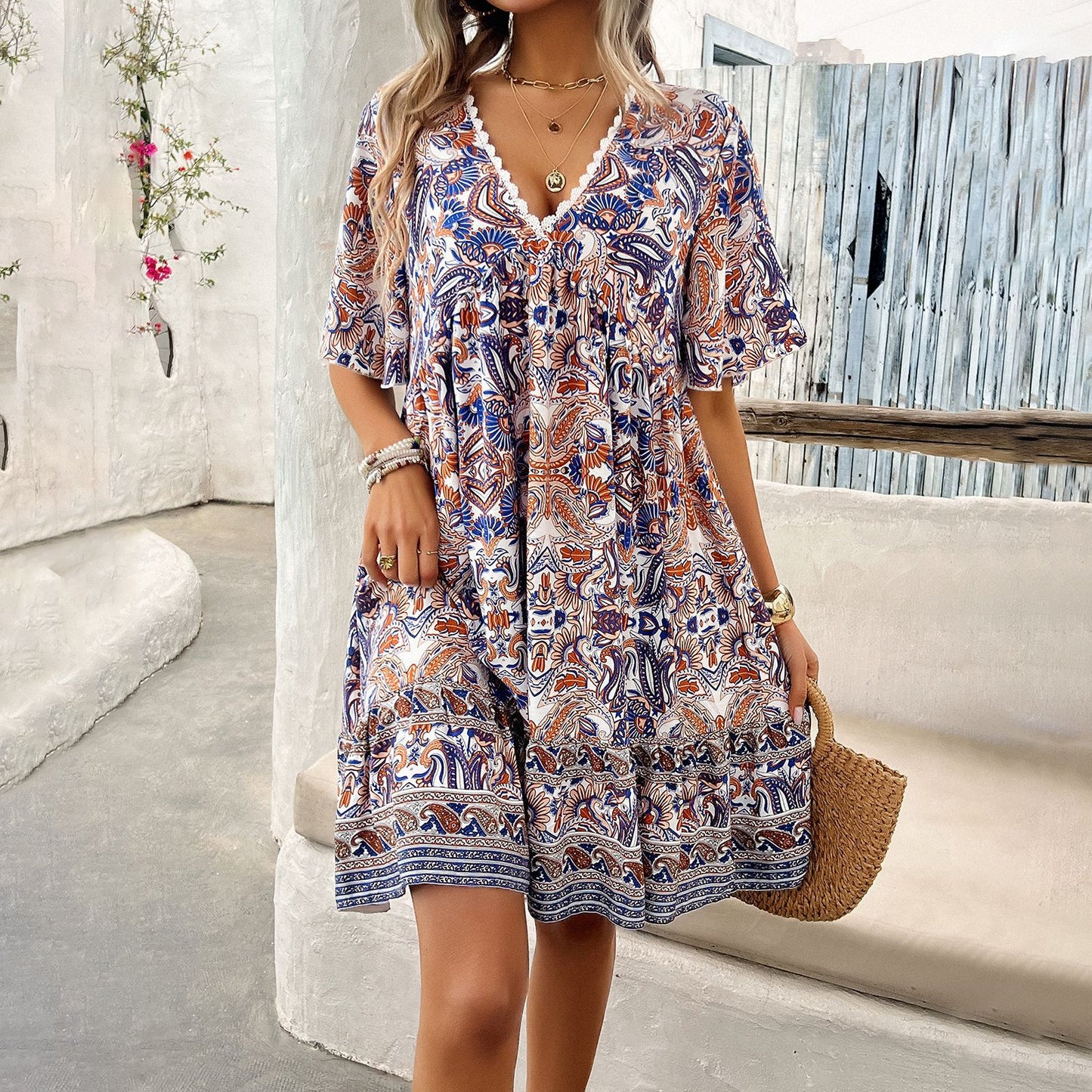 Floral V-Neck Vacation Dress Cover Ups