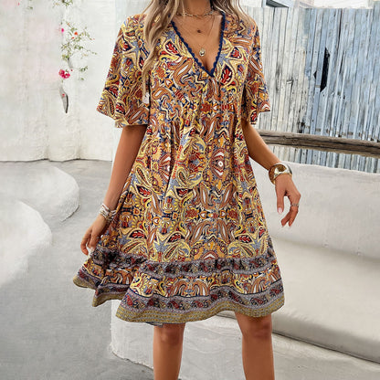 Floral V-Neck Vacation Dress Cover Ups