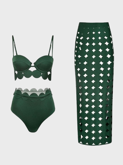 Green Laser Cut Fashion Sexy Bikini Set