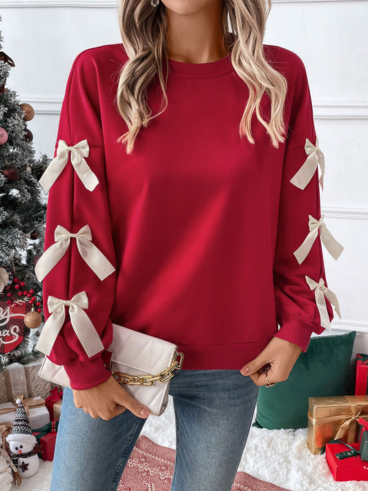 Christmas Sweatshirt with Bow Tie Collar