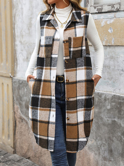 Long Plaid Vest Coat