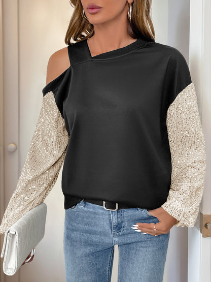 Sequin Off-The-Shoulder Sweatshirt