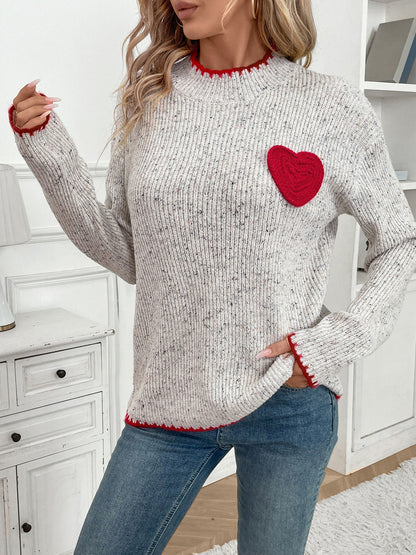 Mock Neck Heart Print Sweater