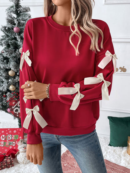 Christmas Sweatshirt with Bow Tie Collar