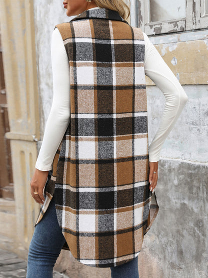 Long Plaid Vest Coat