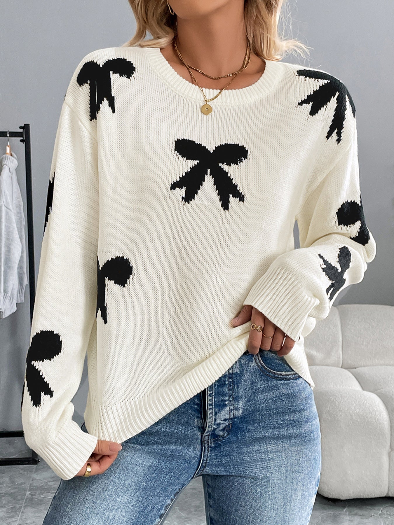 Bow Jacquard Sweater