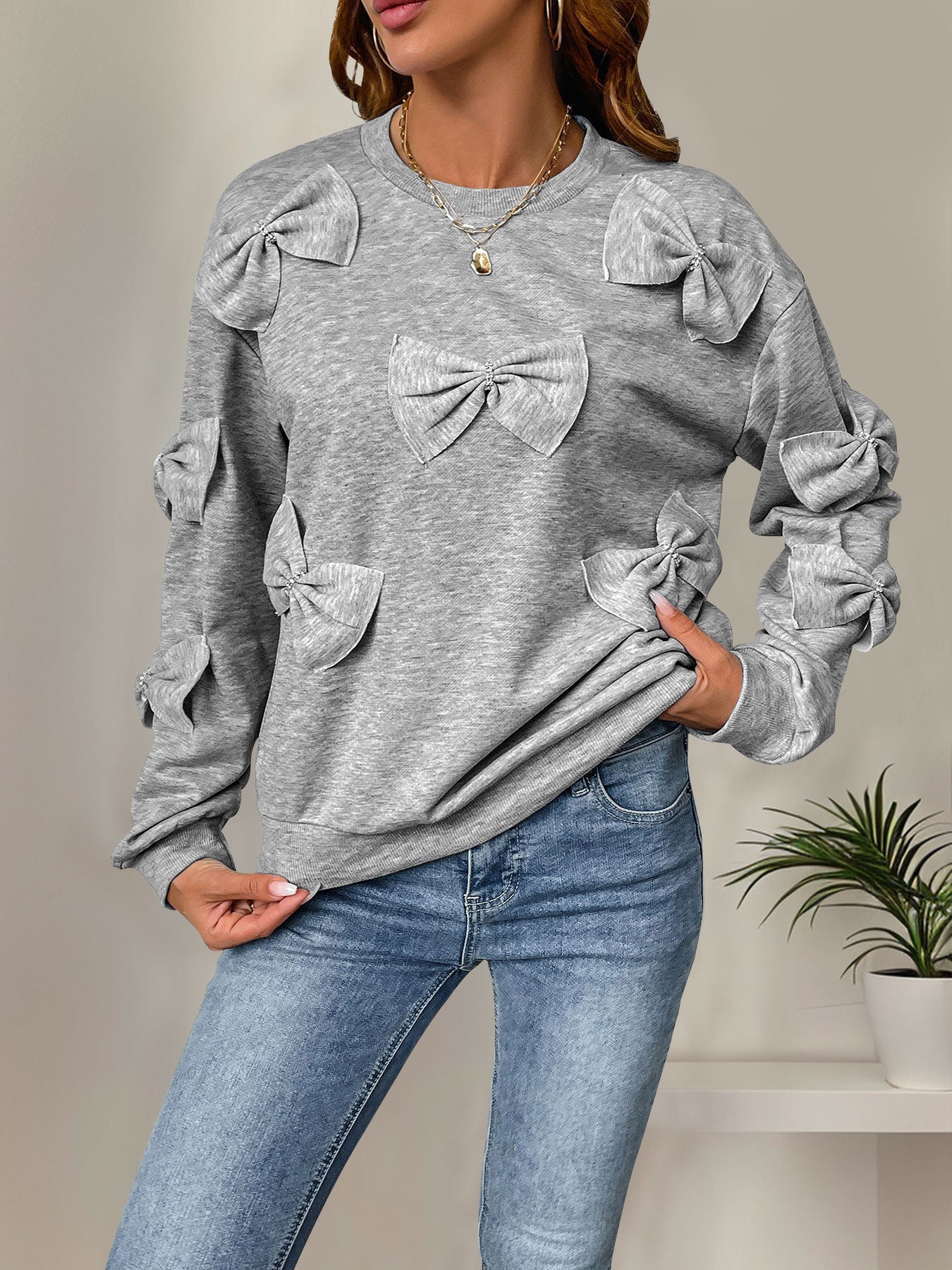 Gray Sweatshirt with Bow