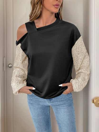 Sequin Off-The-Shoulder Sweatshirt
