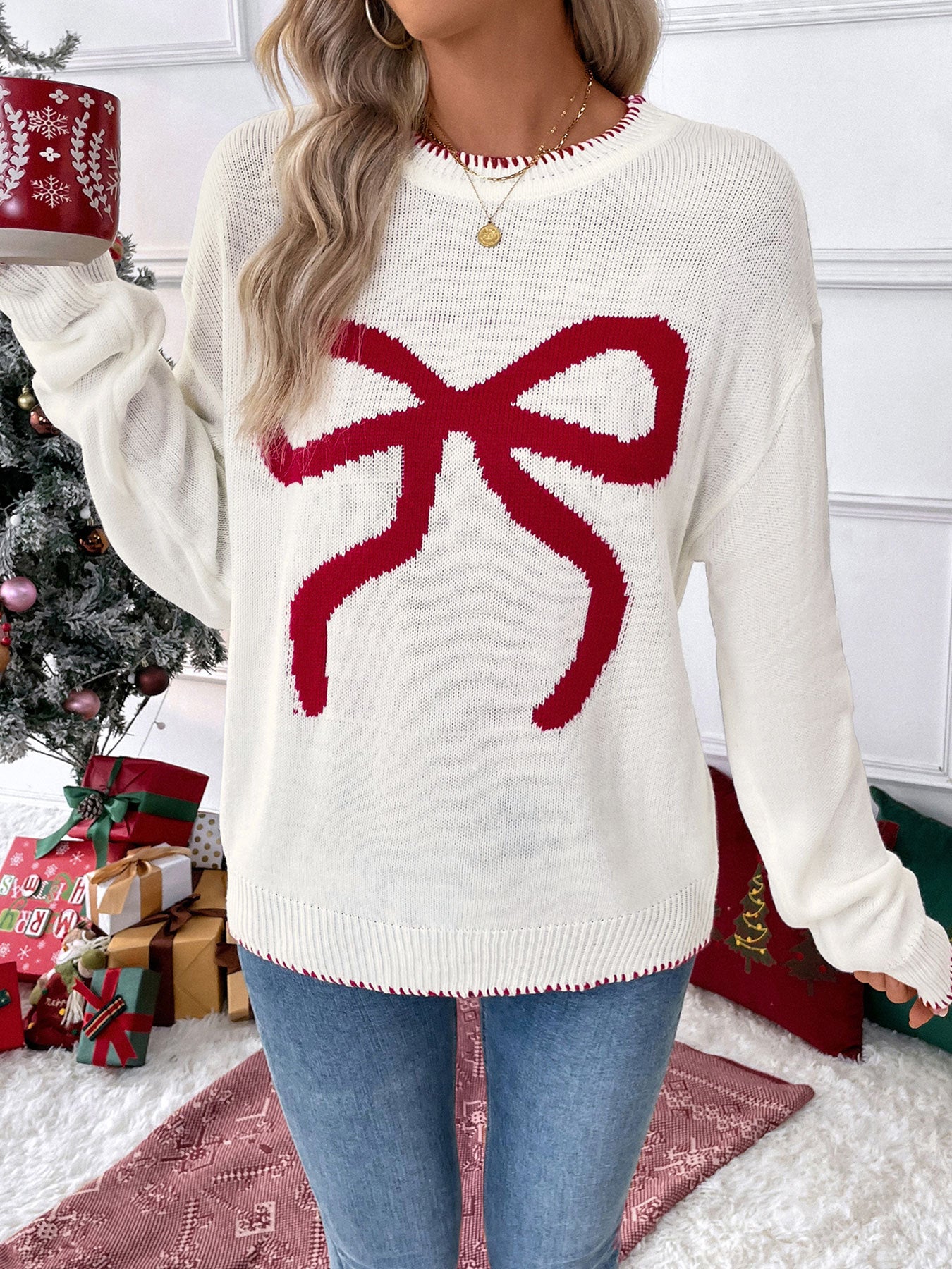 Oversized Round Neck Christmas Sweater