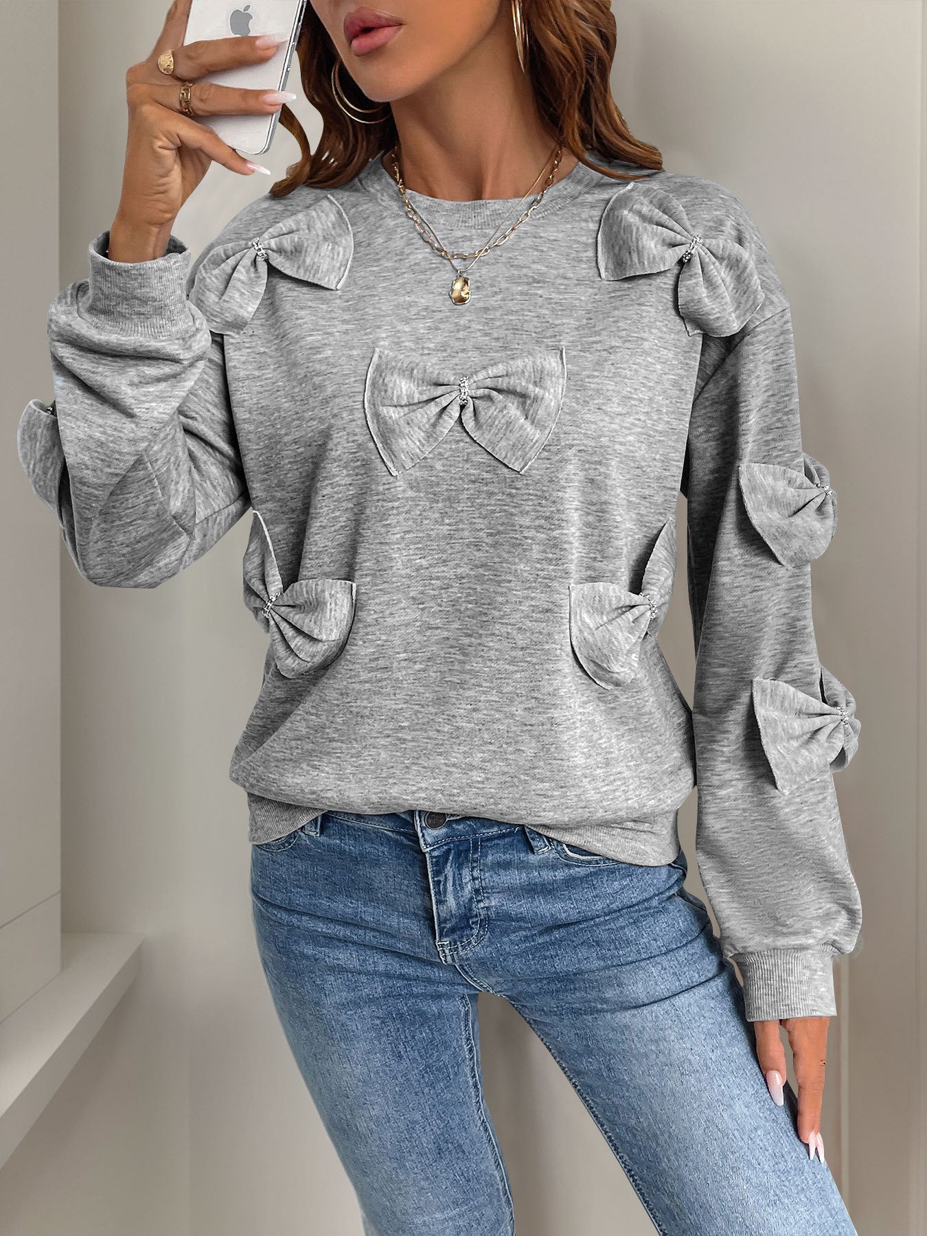 Gray Sweatshirt with Bow